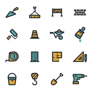 Vector flat construction icons set Stock Illustration