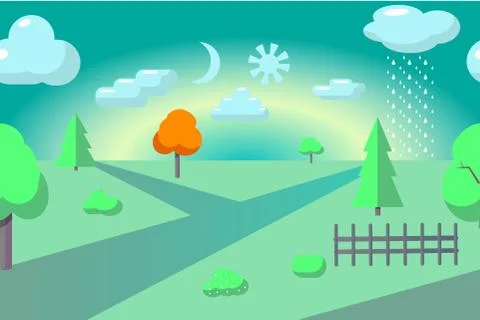 Vector flat countryside landscape. Abstract scenery illustration. Stock Illustration