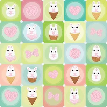 Vector flat creative background with bunny. rose and bow Illustrazione stock