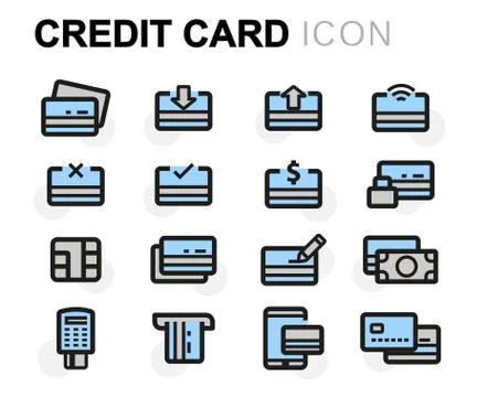 Vector flat credit card icons set Stock Illustration