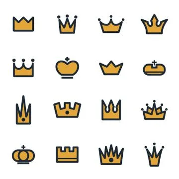 Vector flat crown icons set Illustrazione stock