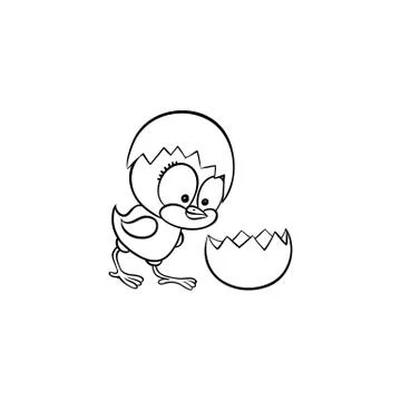 Vector flat cute chick eggshell monochrome Stock Illustration