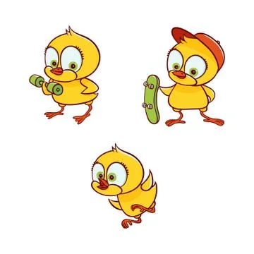 Vector flat cute chicken chick set Stock Illustration