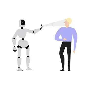 Vector flat cyborg scanning man face Stock Illustration