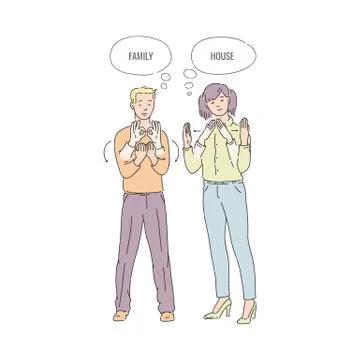 Vector flat deaf-mute people hand gesture language Stock Illustration