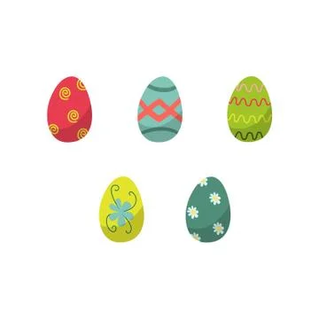 Vector flat decorated easter egg set icon isolated Stock Illustration