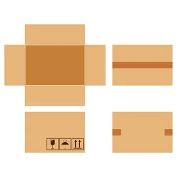 Vector flat design cartoon style illustration cardboard parcels set with pack Stock Illustration