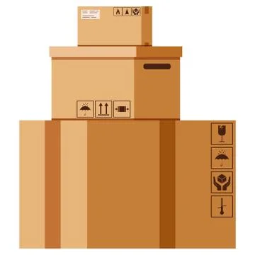 Vector flat design cartoon style illustration cardboard boxes stack with pack Stock Illustration