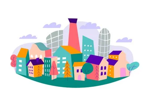 Vector flat design of cityscape with factory Stock Illustration