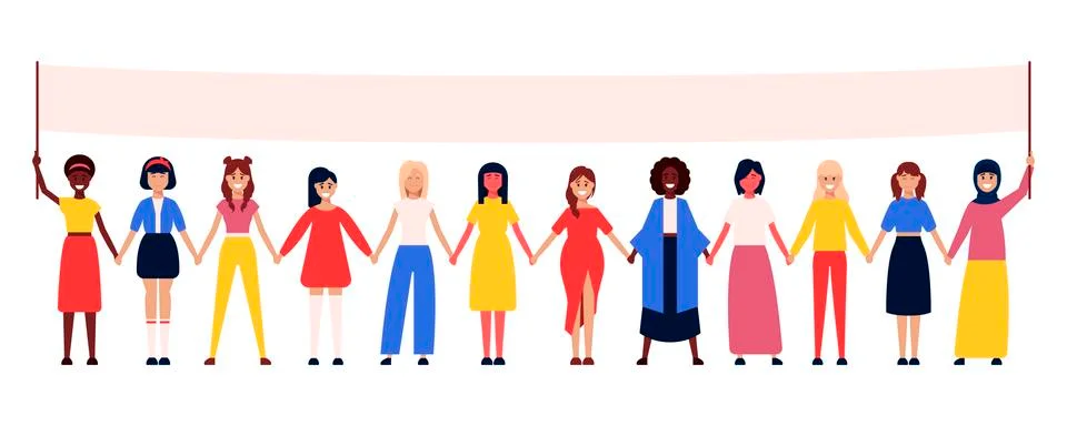 Vector flat design concept illustration of women of the world in a poster for Stock Illustration