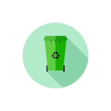 Vector Flat Design Green Recycling Bin Stock Illustration
