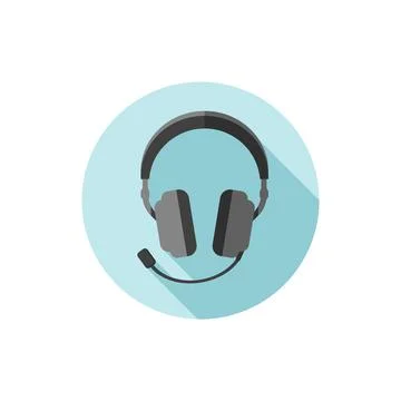 Vector flat design icon Headphones With Mic Stock Illustration