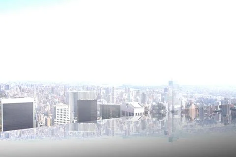 Vector flat design illustration is capturing city skyline reflecting on glossy Stock Photos