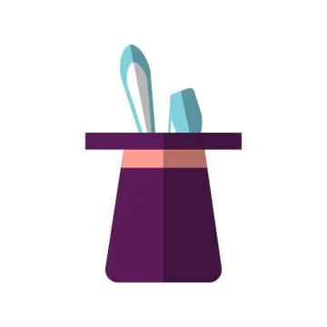 Vector flat design, illustration of magic black hat rabbit inside and sticking Stock Illustration