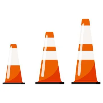 Vector flat design illustration of traffic orange color cones set with reflec Stock Illustration