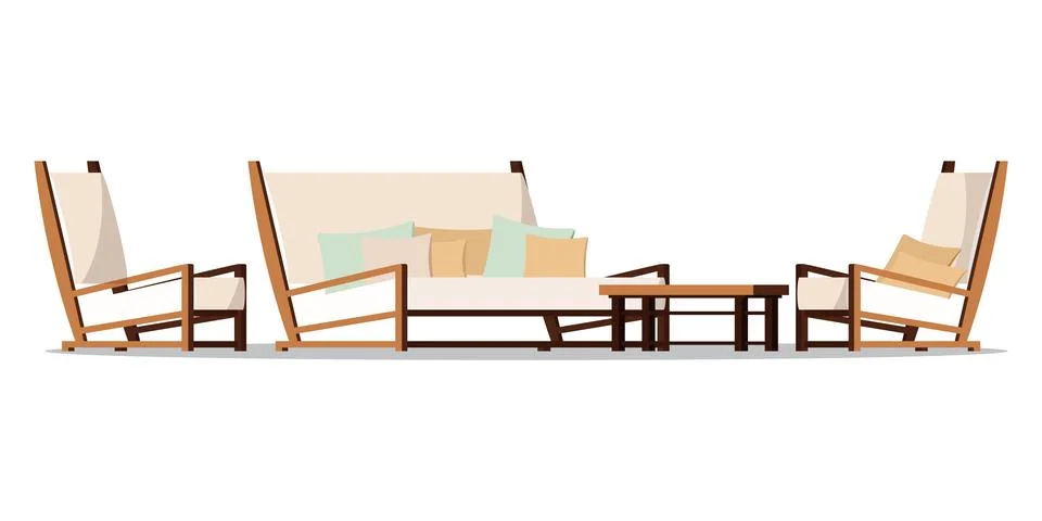 Vector flat design porch zone furniture illustration. Stock Illustration