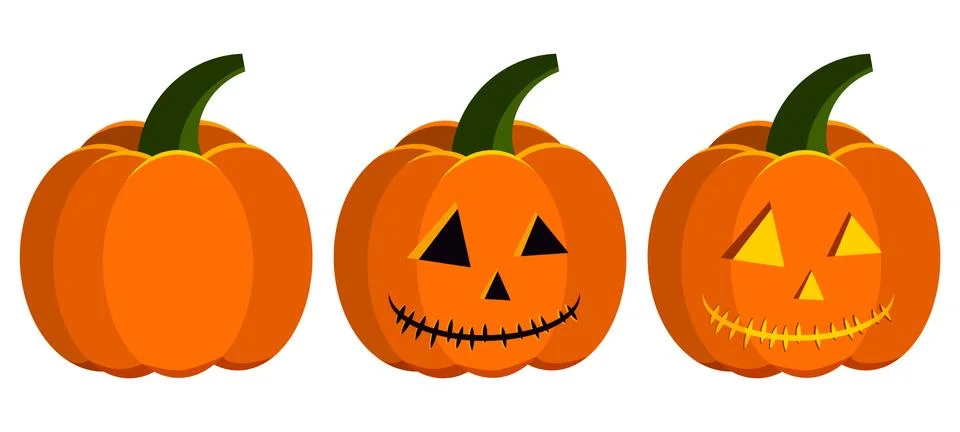 Vector flat design pumpkin halloween carving stages icon set - vegetable, car Stock Illustration