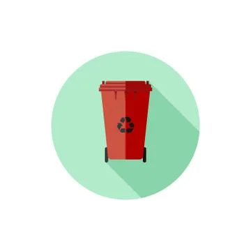 Vector Flat Design Red Recycling Bin Stock Illustration