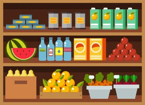Vector flat design restaurant food shop facade storefront market building Stock Illustration