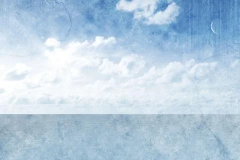 Vector flat design is showing seamless horizon line meeting calm sea and bright Stock Illustration