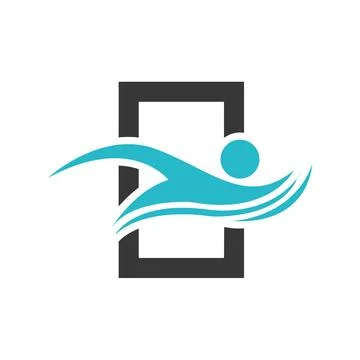 Vector flat design swimming logo template Stock Illustration