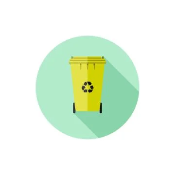 Vector Flat Design Yellow Recycling Bin Stock Illustration