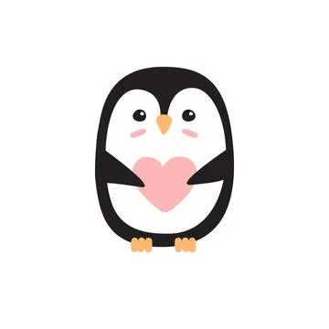 Vector flat doodle colored penguin with heart Stock Illustration