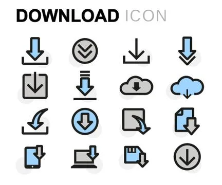 Vector flat download icons set Stock Illustration