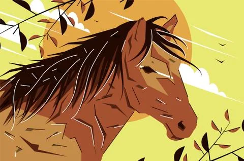 Vector flat drawn stylized horse illustration Stock Illustration