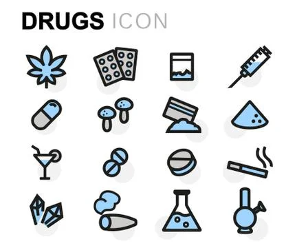 Vector flat drugs icons set Stock Illustration