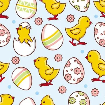 Vector flat easter chicken egg seamless pattern Stock Illustration