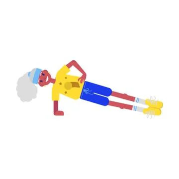 Vector flat elderly black woman do side plank Stock Illustration