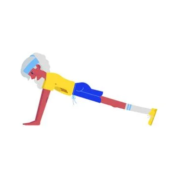 Vector flat elderly black woman do side plank Stock Illustration