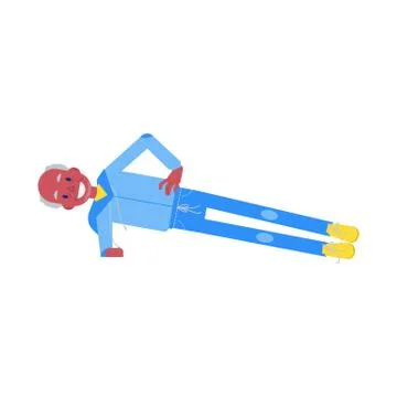 Vector flat elderly man black sportsuit side plank Stock Illustration