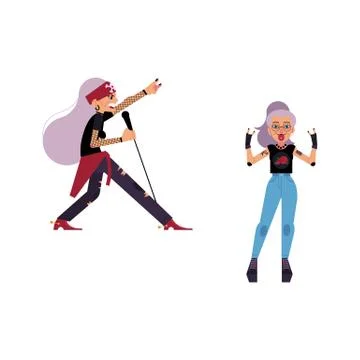Vector flat elderly rock women set Stock Illustration