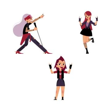 Vector flat elderly, young rock women set Stock Illustration