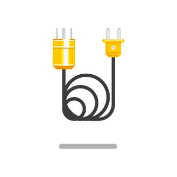 Vector flat electric wire, cable with plug icon Illustrazione stock