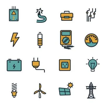 Vector flat electricity icons set Stock Illustration