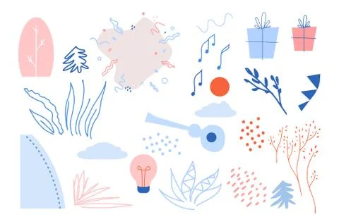 Vector flat elements creation kit of different object on white background for 스톡 일러스트