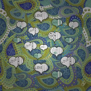 Vector. Flat elements. Print. Design. Tender fabric pattern. Doodles green, blue イラスト素材