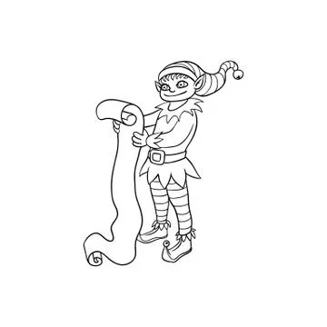 Vector flat elf boy holding paper scroll Stock Illustration
