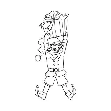 Vector flat elf boy holding present box Stock Illustration