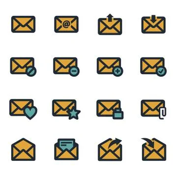 Vector flat email icons set Stock Illustration