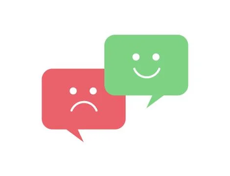 Vector flat emoticon symbol. Talk bubbles with angry and happy feelings. Illustrazione stock