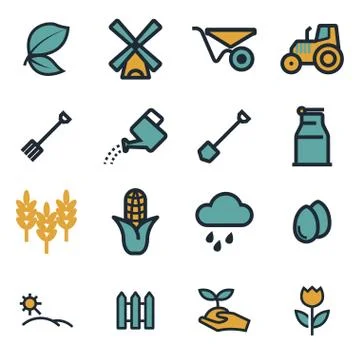 Vector flat farming icons set Stock Illustration