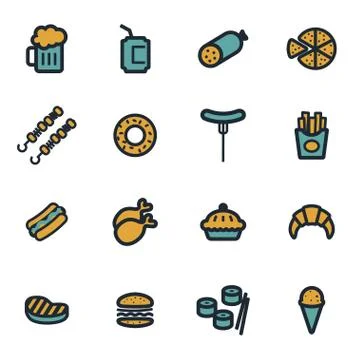 Vector flat fastfood icons set Illustrazione stock