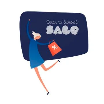 Vector flat female school banner. Stock Illustration