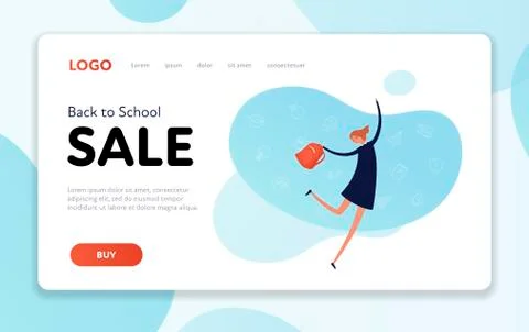 Vector flat female school banner template with happy girl and discount symbol Stockillustratie