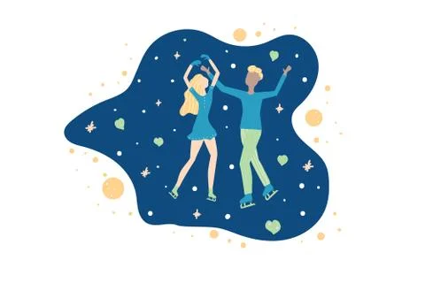 Vector flat figure skating concept. Pair skating ice dance. Stock Illustration