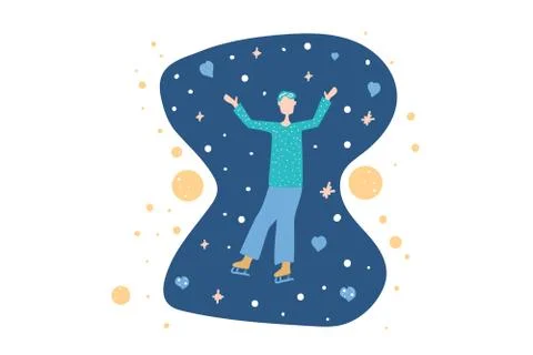 Vector flat figure skating concept. Skater show a performance on the dark rin Stock Illustration